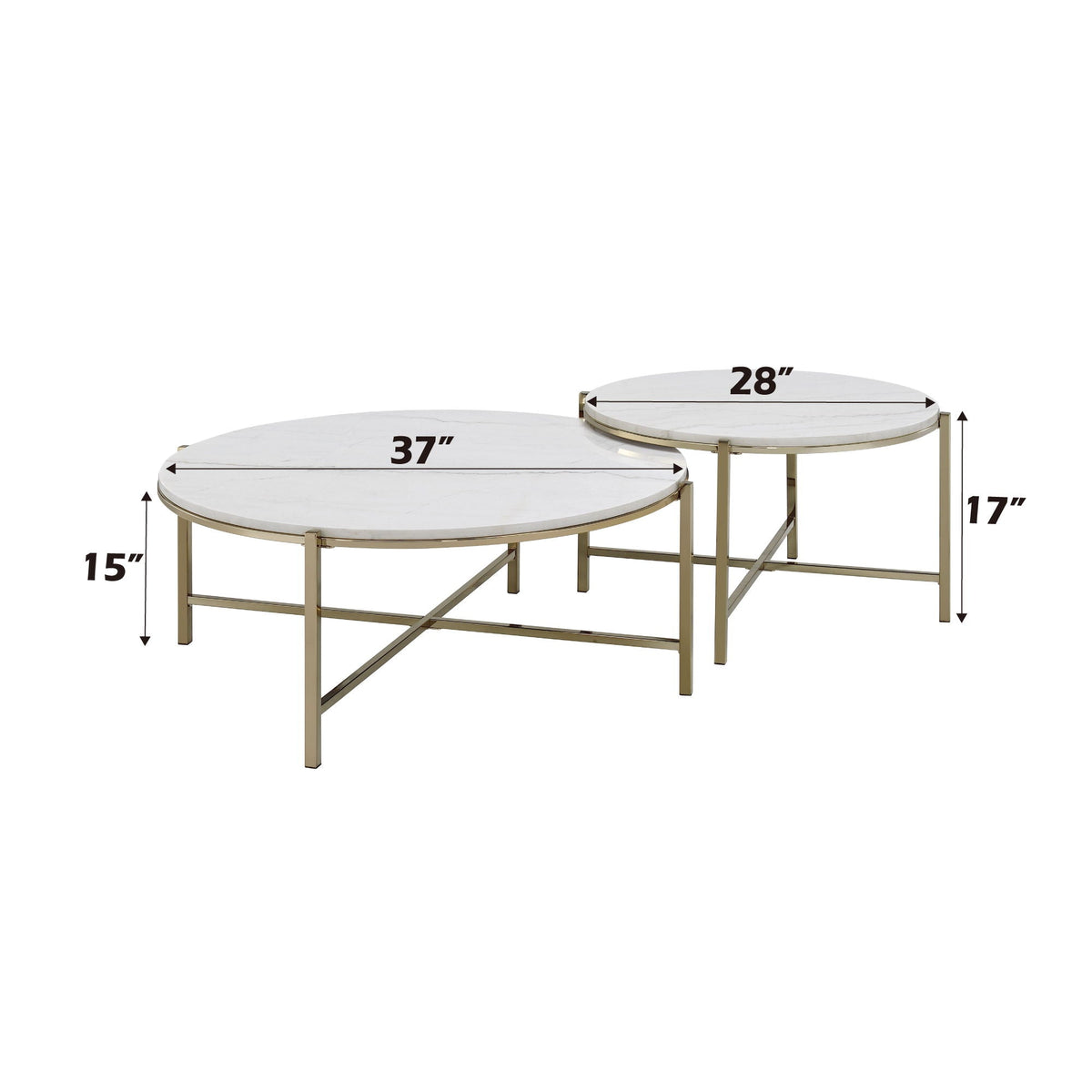 Marble Top Nesting Table Set with Metal Frame - White