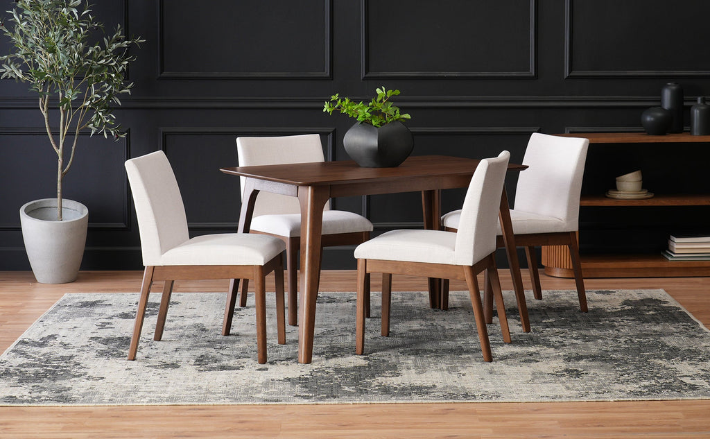 5-Piece Dining Table Set with Upholstered Chairs - Light Beige/Walnut