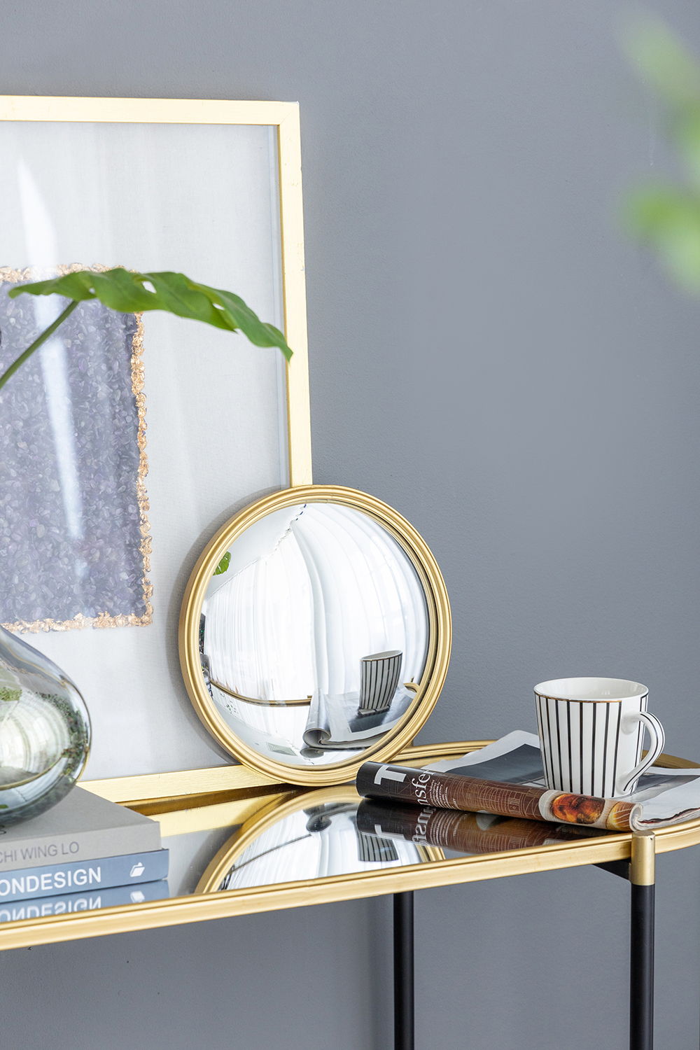 Round Mirror with Iron Frame - Gray