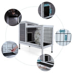 Two Tier Wooden Rabbit Cage with Leak-Proof Plastic Tray – Dark Gray or Red