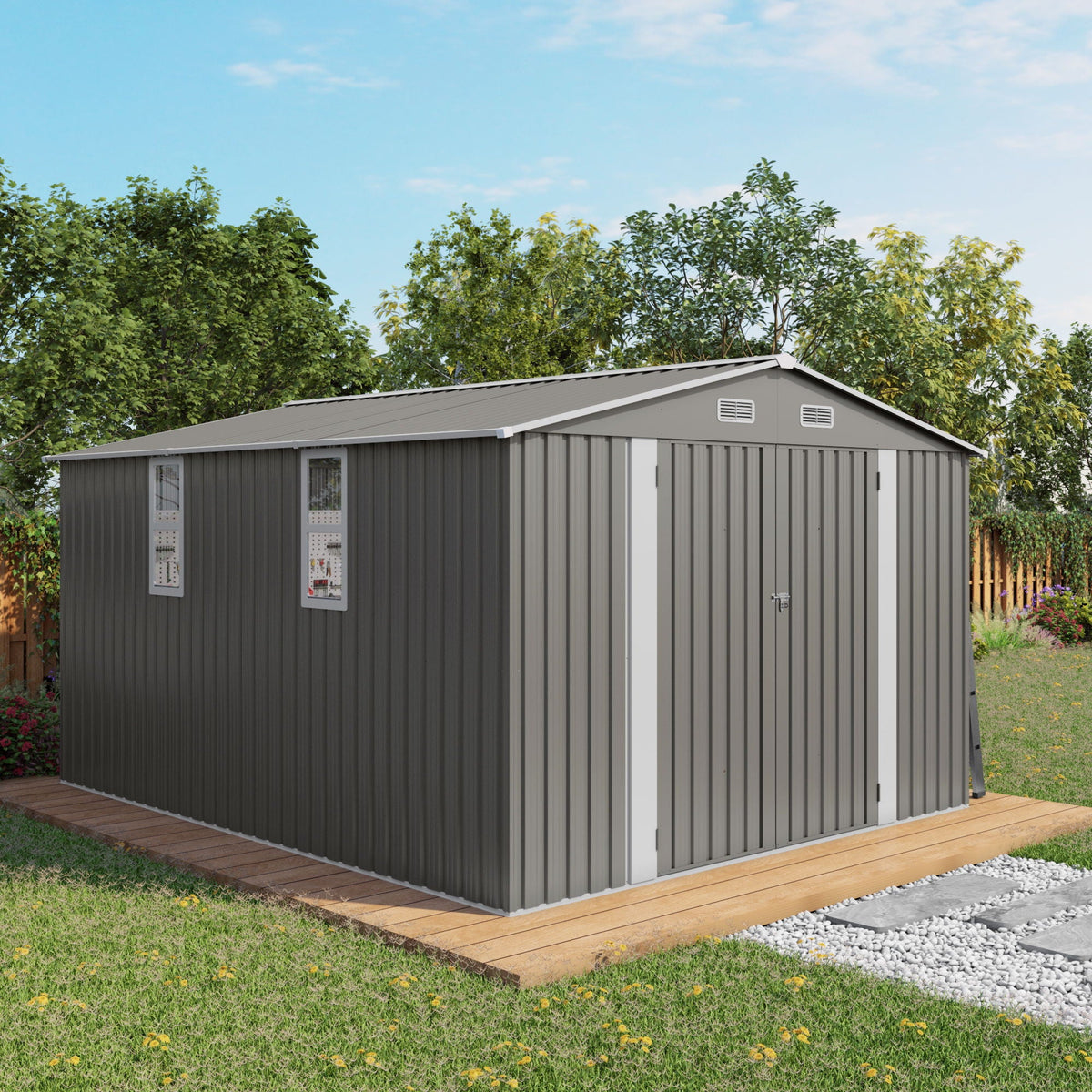 Outdoor Storage Shed with Lockable Doors - Dark Gray