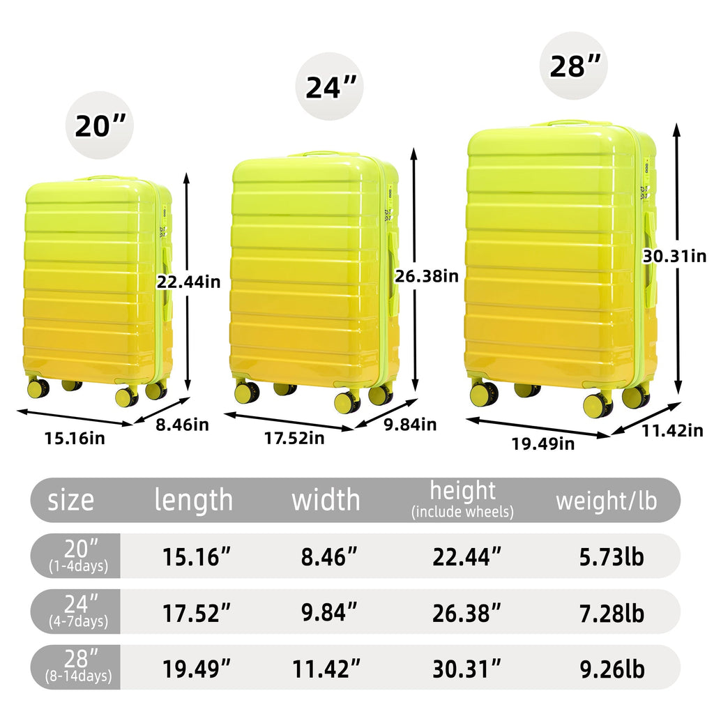 PC Spinner Wheel Luggage Set with 360° Wheels - Green + Yellow