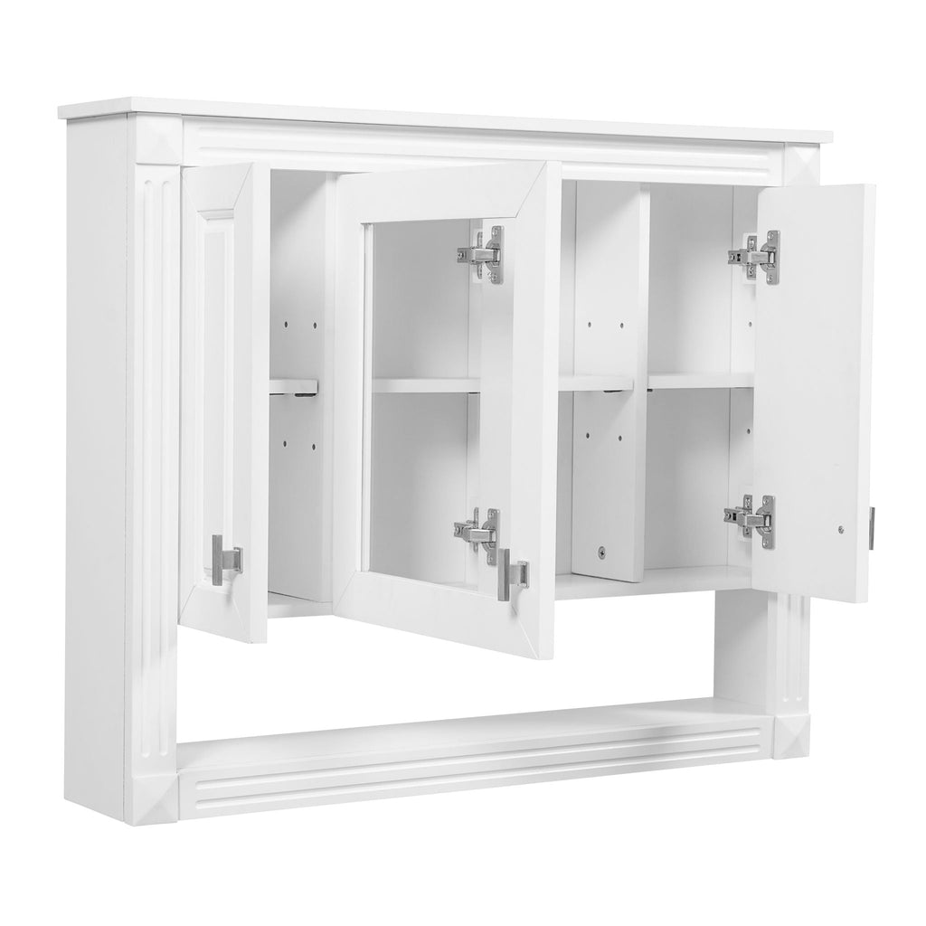 Wall-Mounted Bathroom Cabinet with Mirror and Open Shelf – White