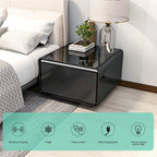 Modern Smart Side Table with Built-In Fridge and Wireless Charging - Black or White