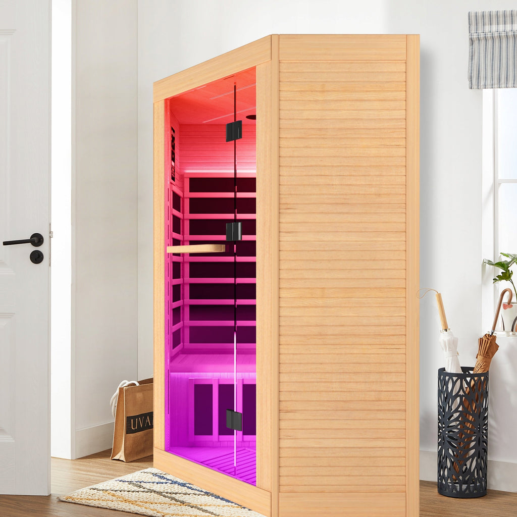 Canadian Hemlock Double Sauna with Bluetooth & LED Lights - Natural/Graphite