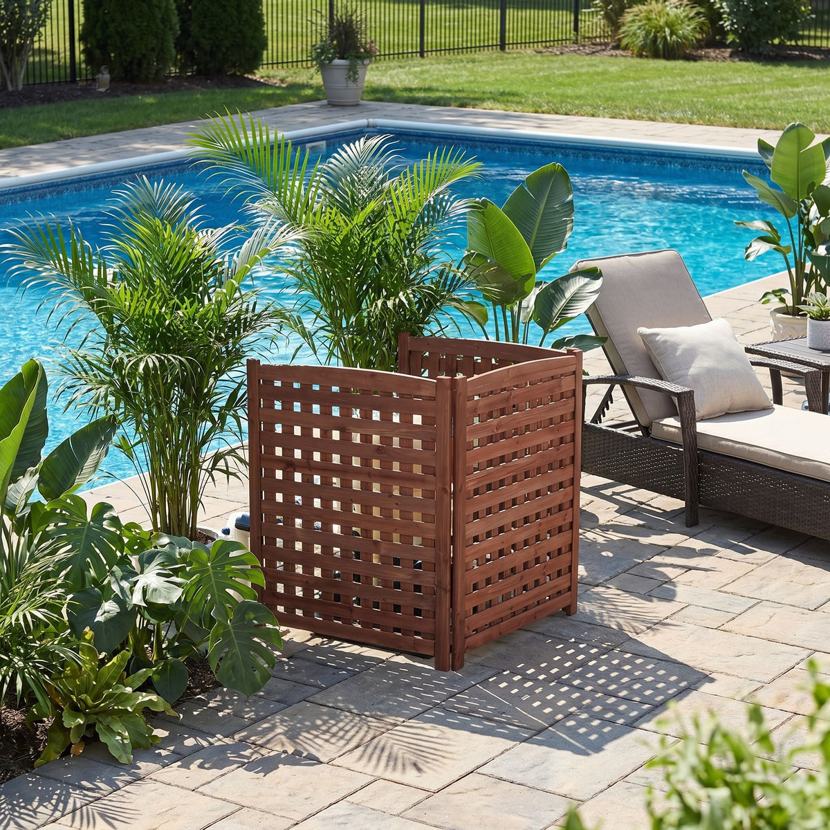 3 Panel Outdoor Air Conditioner Fence Screen with Solid Wood - Light Brown or Dark Gray
