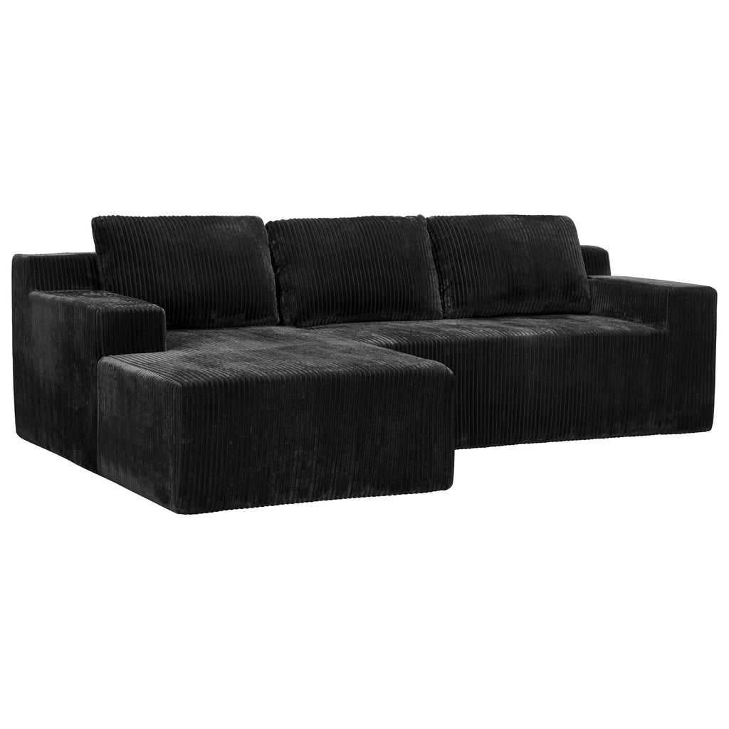 Corduroy Modular L Shaped Sectional Sofa with Plush Upholstery - Beige