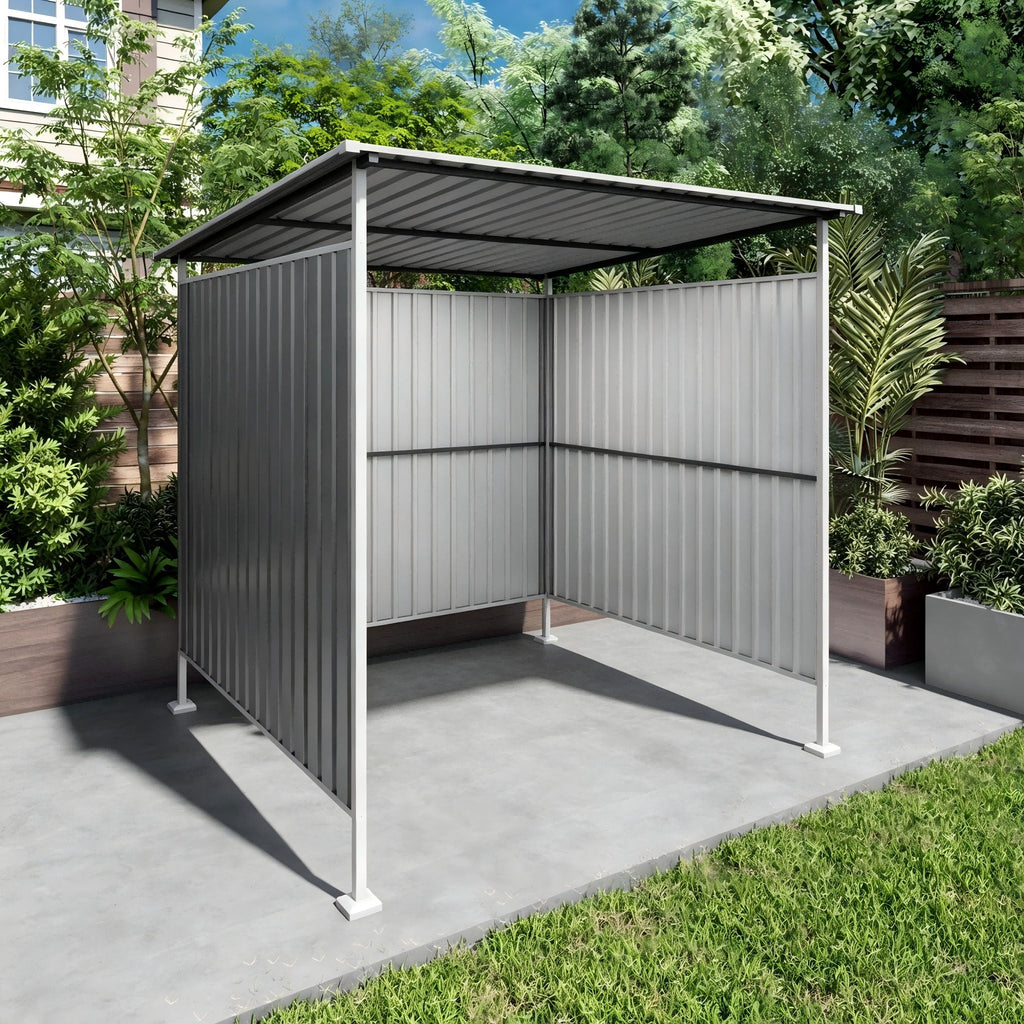 Outdoor Pergola Bike Storage Shed with Galvanized Steel Roof - Gray