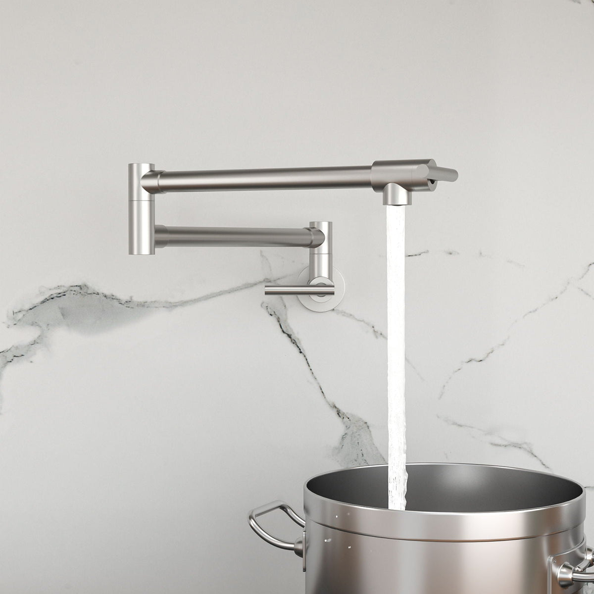 Wall Mount Pot Filler Faucet with Dual Handles - Brushed Nickel