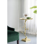 Contemporary Shiny Side Table with Tree Branch Design - Gold