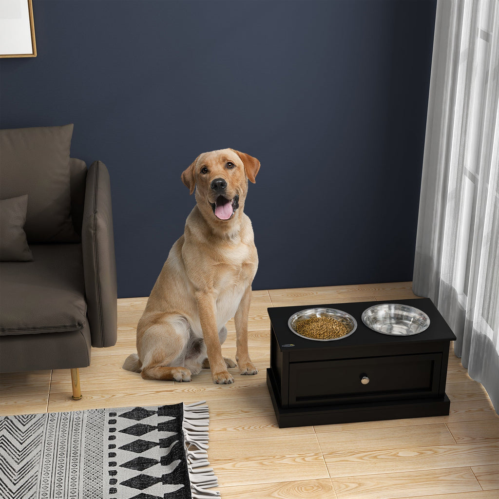 PawHut Large Elevated Dog Bowls with Storage Drawer