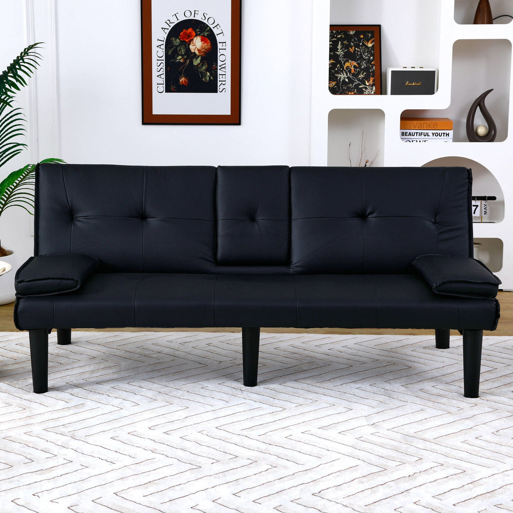 Foldable Sofa Bed with Cup Holder and Solid Wood Frame - Multiple Colors