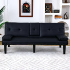 Foldable Sofa Bed with Cup Holder and Solid Wood Frame - Multiple Colors