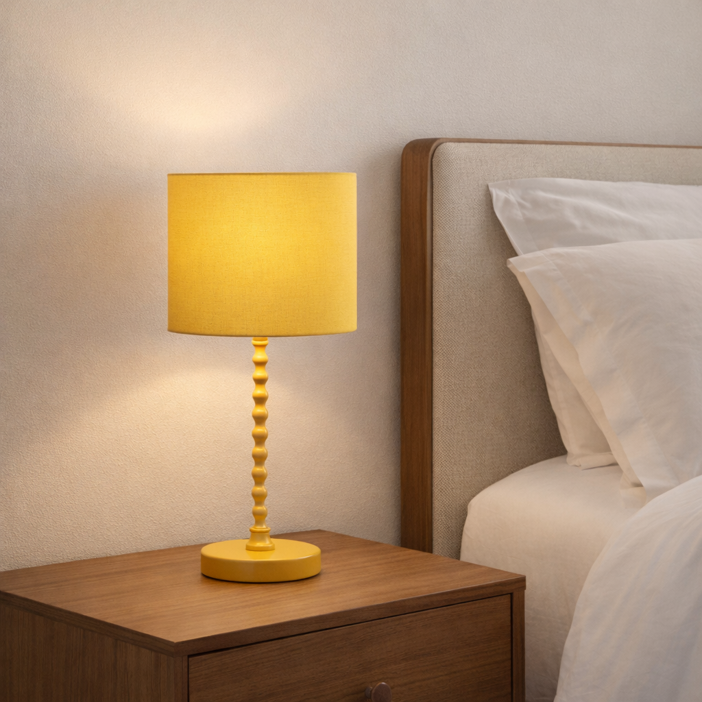 Modern Classic Desk Lamp with Ochre Linen Shade - Ochre