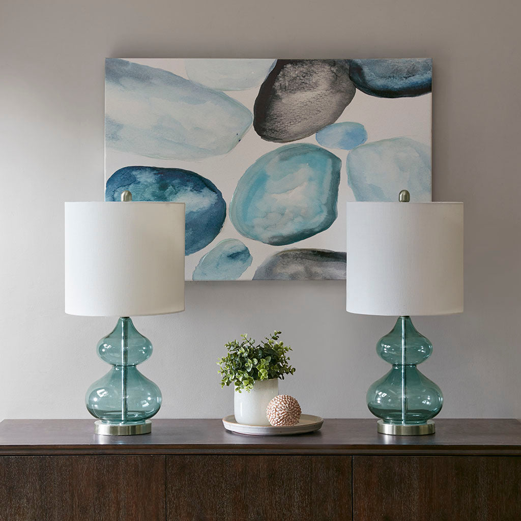 Ellipse Curved Glass Table Lamp Set of 2 with Curved Blue Glass Base - Blue