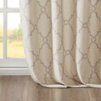 Fretwork Print Grommet Top Window Curtain Panel with Sunlight Filtering - Beige/Grey