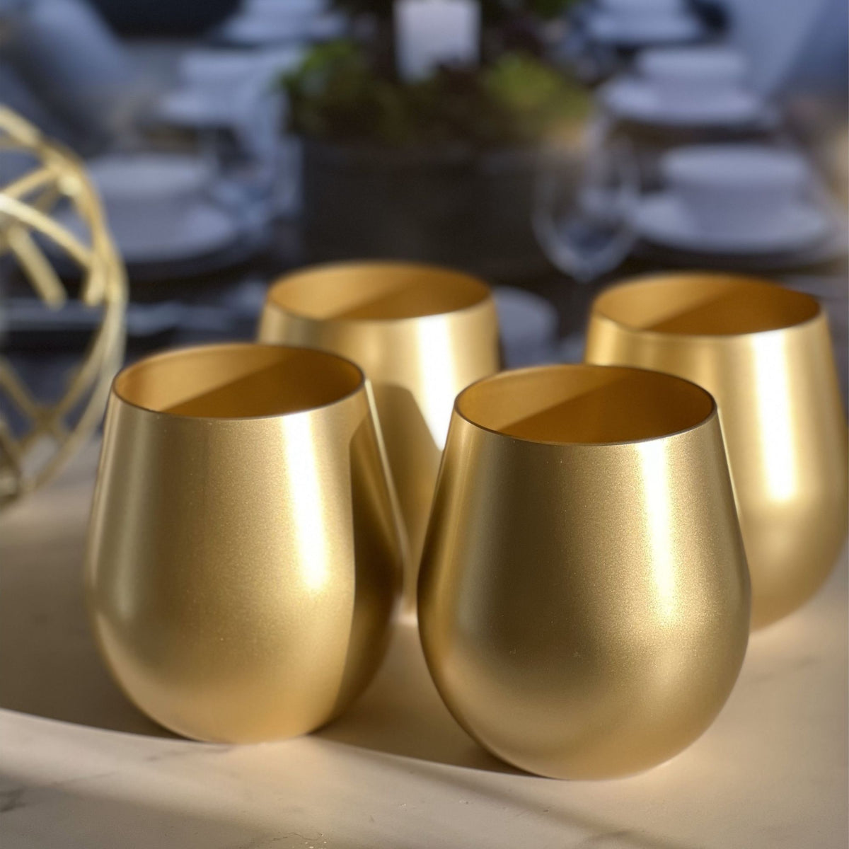 Plastic Wine Glasses Set of 4 with Unbreakable Shatterproof Design - Gold or Pearl Silver