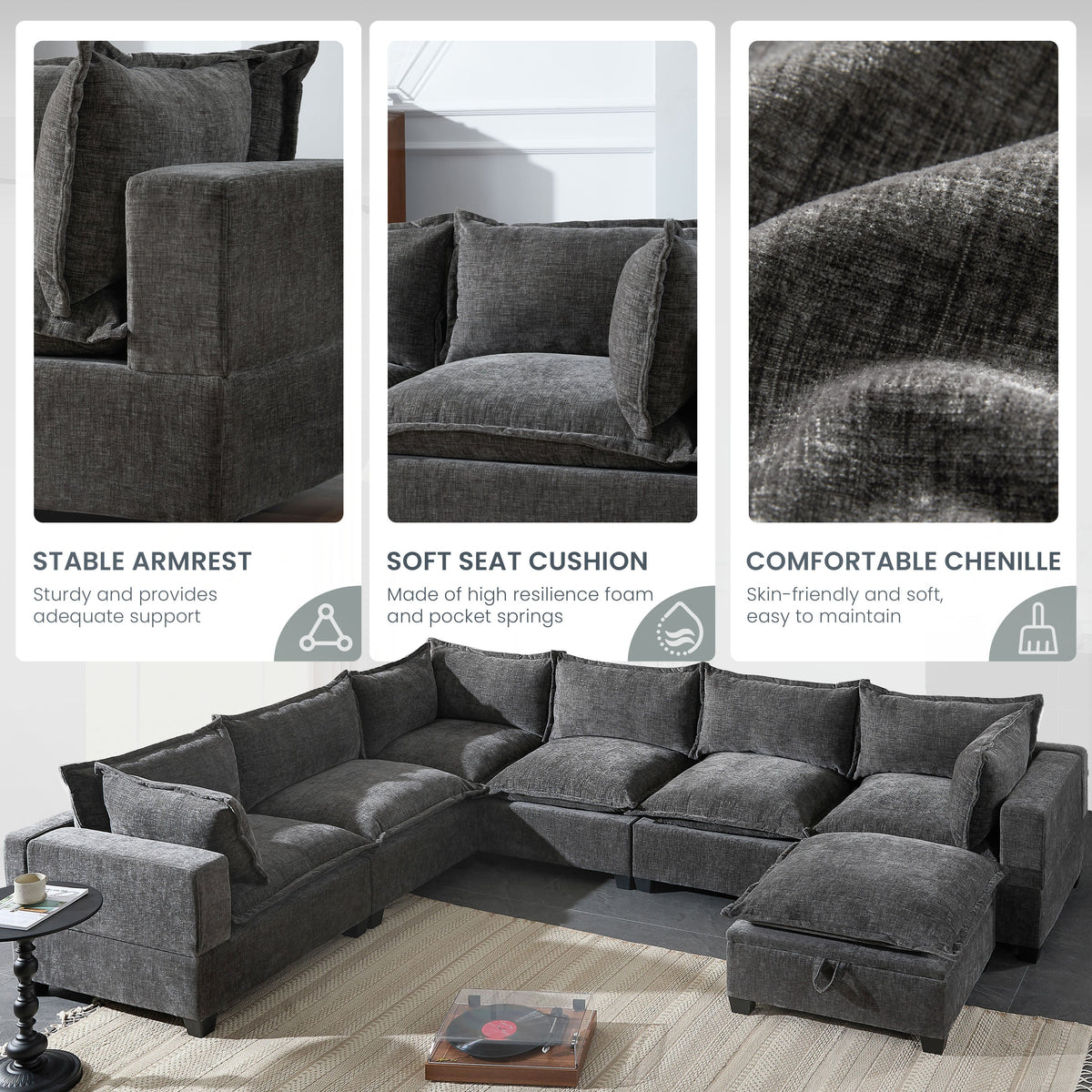Modular Sectional Sofa with Movable Storage Ottoman - Chenille