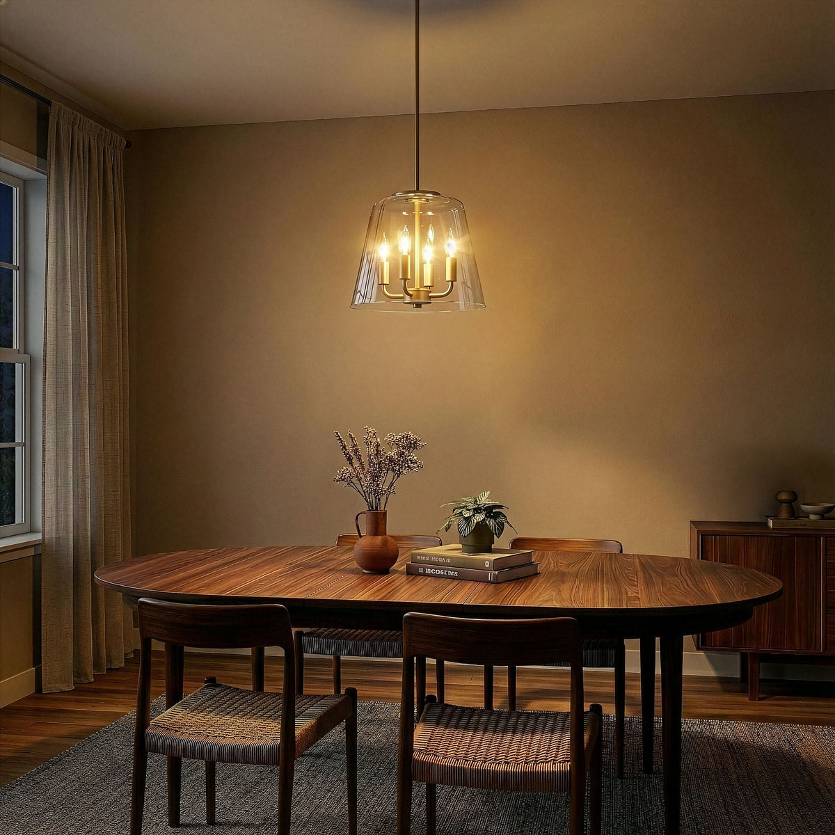 Soiree 4 Candle Lights Pendant with Metal Frame - Gold or Black