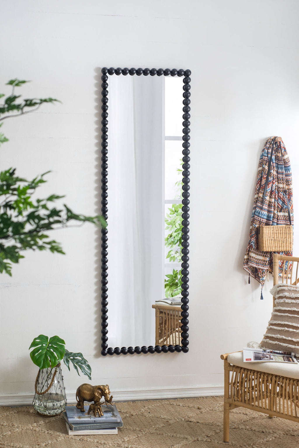 Full Length Mirror With Metal Beaded Frame - Black