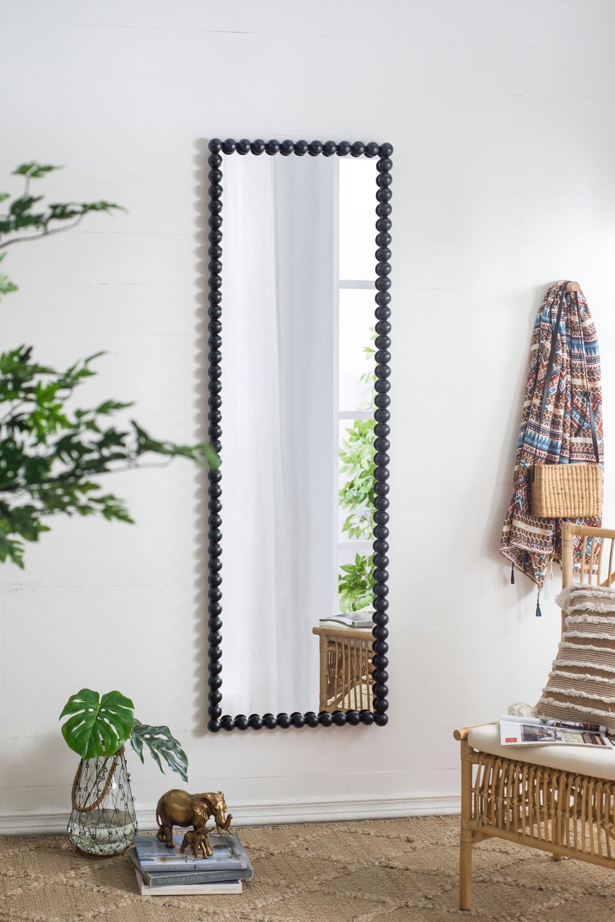 Full Length Mirror With Metal Beaded Frame - Black