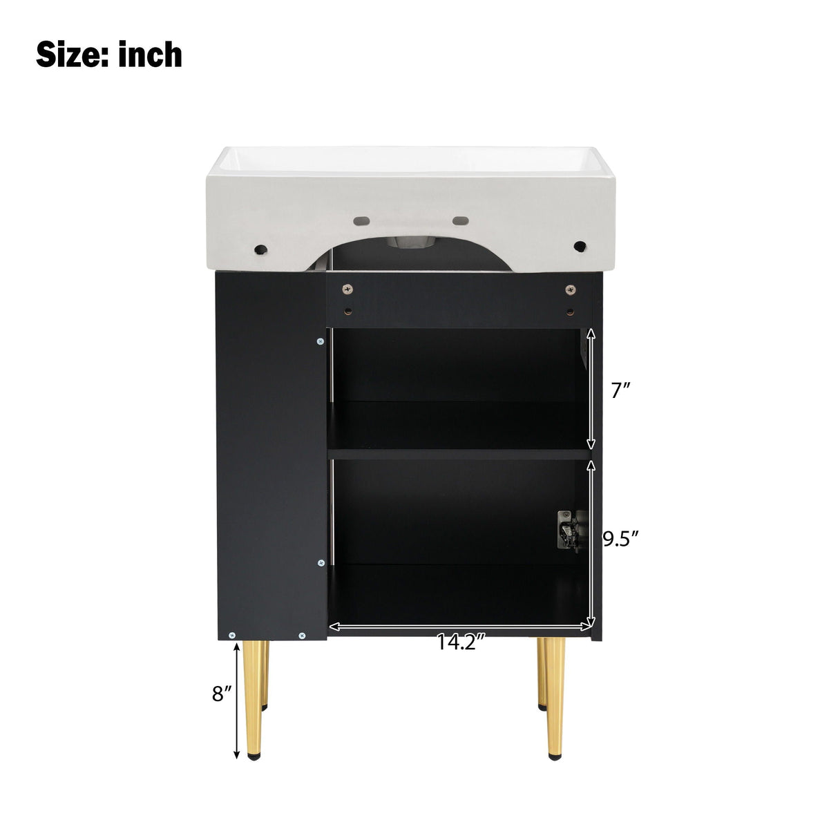 Bathroom Vanity with Single Ceramic Sink and Side Storage - Multiple Colors