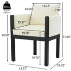 Linen Upholstered Armchair with Black Rubber Wood Legs - White