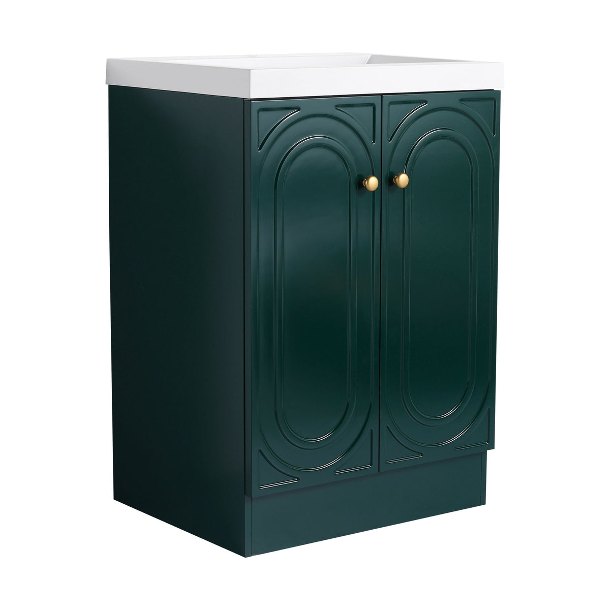Contemporary Freestanding Bathroom Vanity with Resin Sink & Soft-Close Cabinet Doors - White, Dark Green, or Pearl