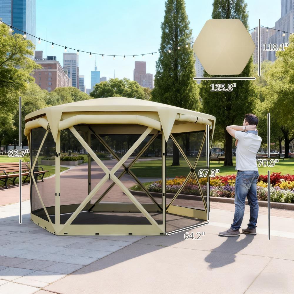 11 x 11ft Pop Up Tent Canopy with Removable Roof Cover - Beige
