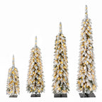 Pre-Flocked Pencil Christmas Trees 4 Pack with Easy Setup - White Flocked