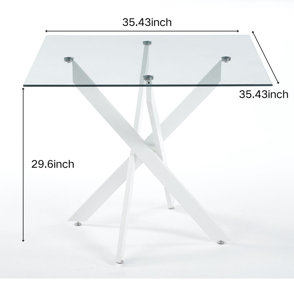 Modern Tempered Glass Dining Table with Cross Metal Legs - Multiple Colors
