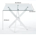 Modern Tempered Glass Dining Table with Cross Metal Legs - Multiple Colors
