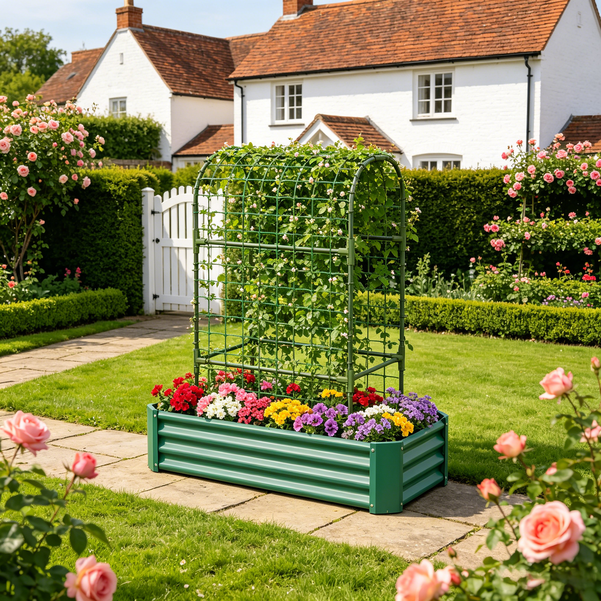 2-in-1 Raised Garden Bed with Trellis