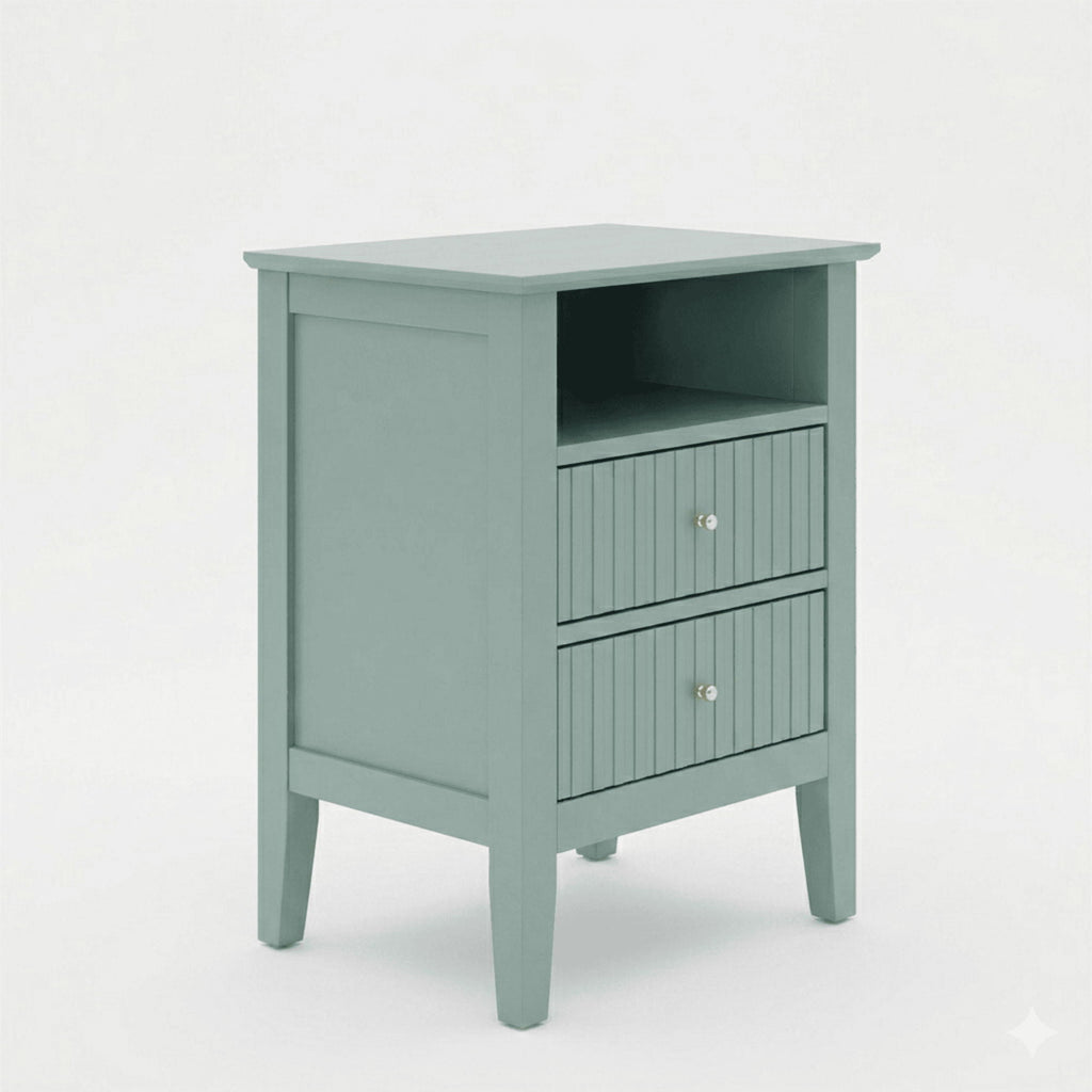 Fluted Nightstand with 2 Drawers and Soft-Close Slides - Multiple Colors