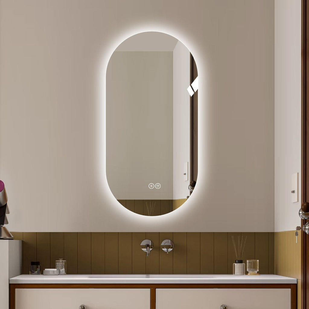 Smart LED Wall Mounted Mirror with Touch Screen and Adjustable Lighting - Pearl Silver
