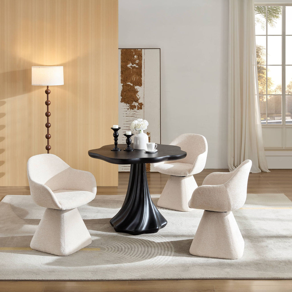 Sculptural Round Dining Table with Petal Shape and Root Texture Base - Black