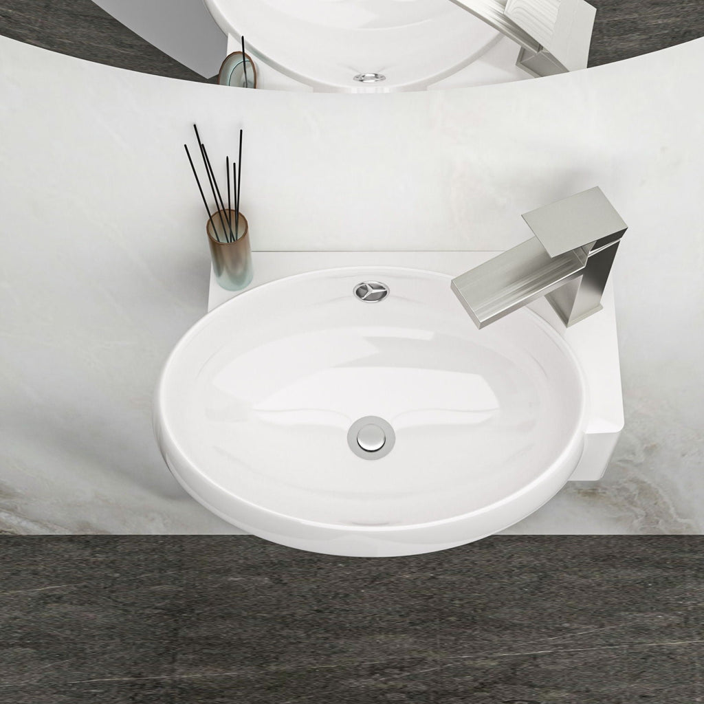 Modern Rectangle Wall Mount Bathroom Sink with Single Faucet Hole - White