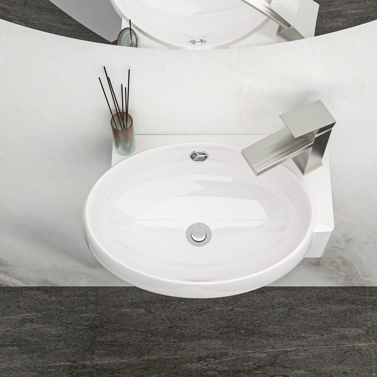 Modern Rectangle Wall Mount Bathroom Sink with Single Faucet Hole - White