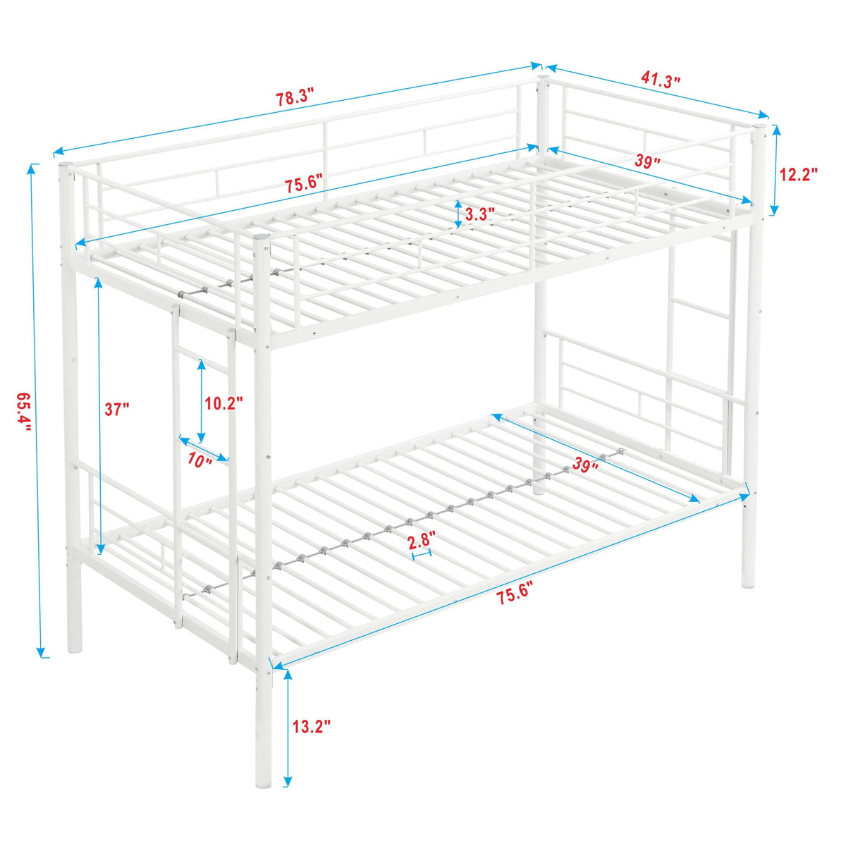 Twin Over Twin Metal Bunk Bed with Trundle - Black