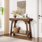 Rustic Brown Console Table with 2-Tier Storage - Wood