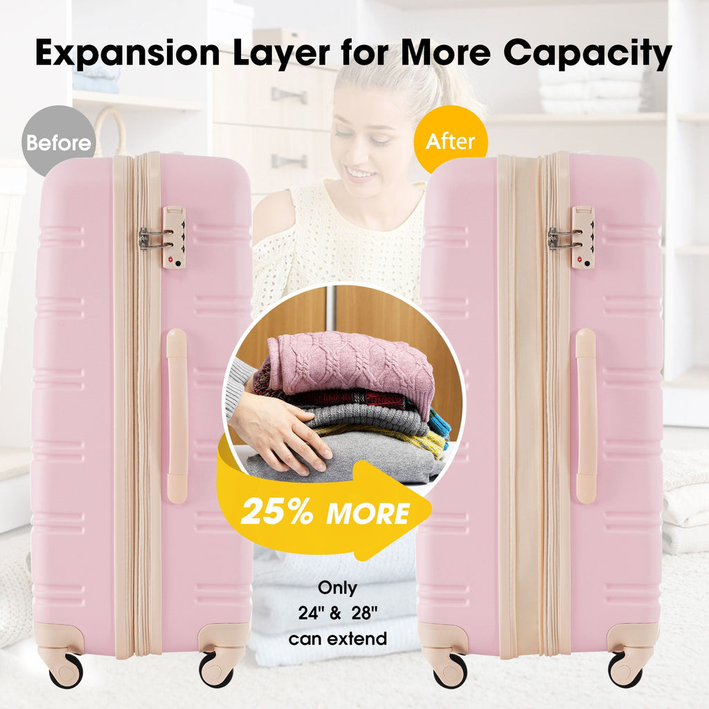 Lightweight Hardshell Luggage Set 2 Piece with TSA Lock - Black, White or Pink