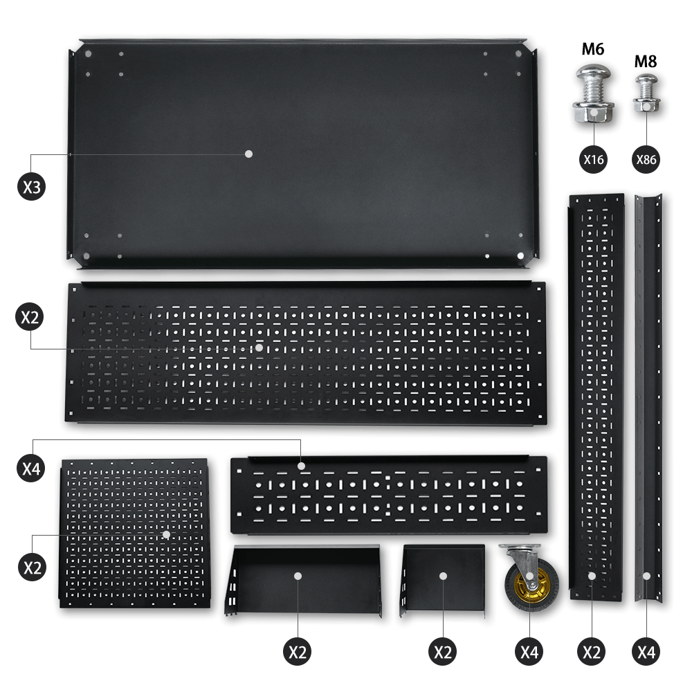 3-Tier DIY Detachable Utility Cart with Steel Pegboard and Wheels