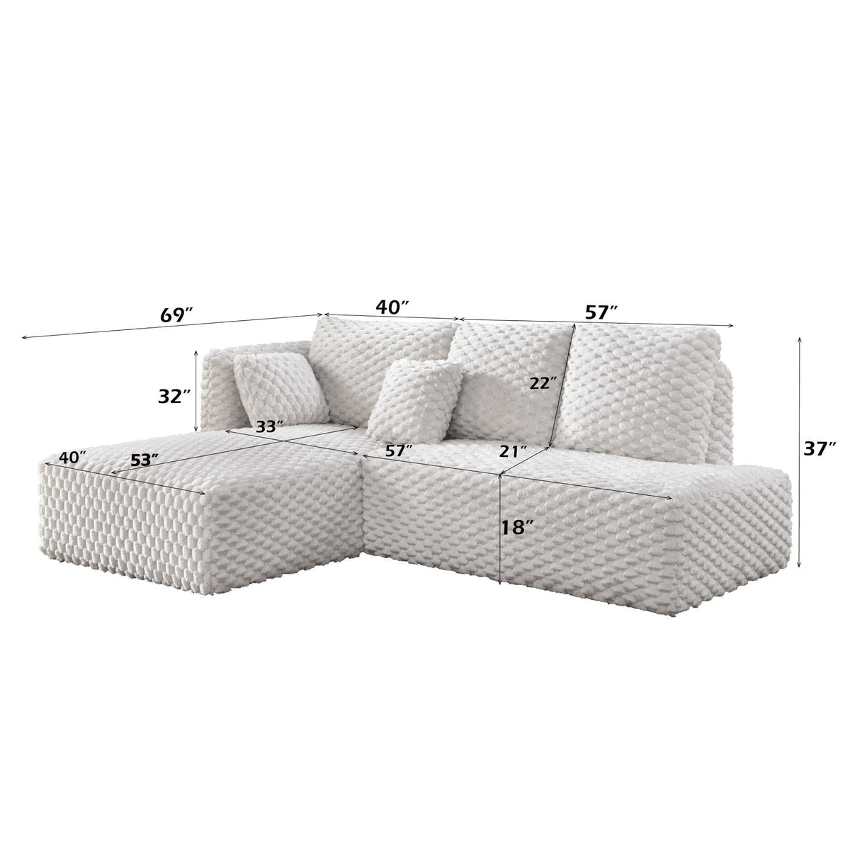 Ivory Sectional Sofa with Chaise - Corduroy Upholstery
