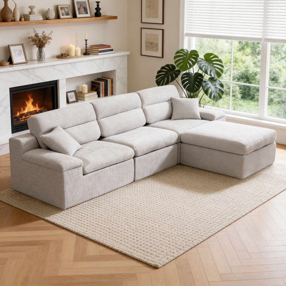 Corner Chaise Sofa with High Backrest - 2 Piece Living Room Set