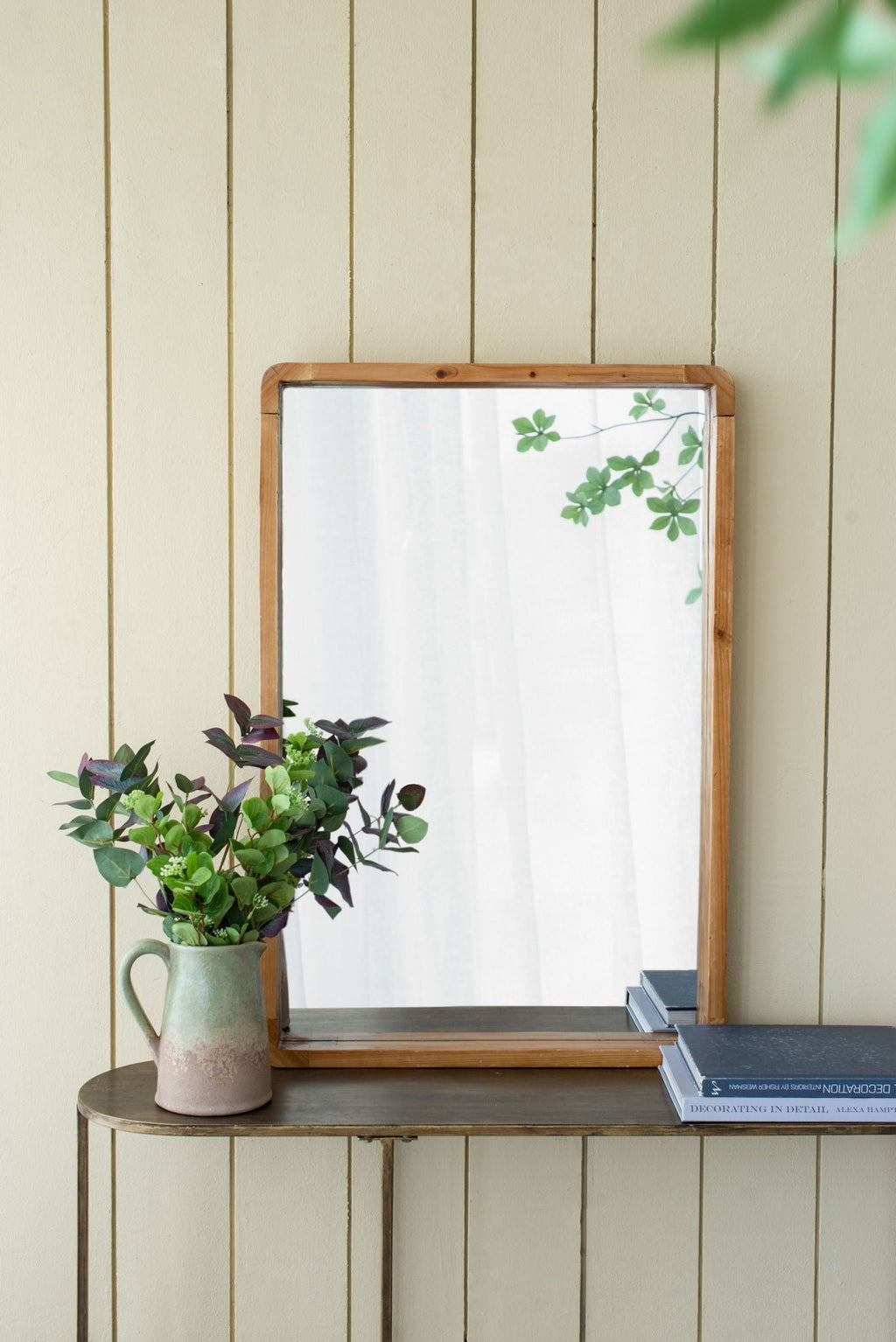 Rectangle Wood Farmhouse Wall Mirror with Reinforced Hanging Hook - Brown