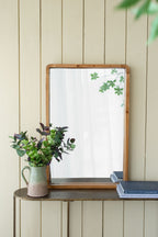 Rectangle Wood Farmhouse Wall Mirror with Reinforced Hanging Hook - Brown