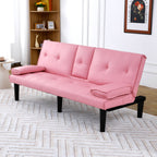 Foldable Sofa Bed with Cup Holder and Solid Wood Frame - Multiple Colors
