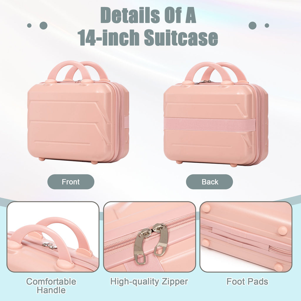 ABS 2-Piece Luggage Set with Spinner Wheels and Combination Lock - Pink
