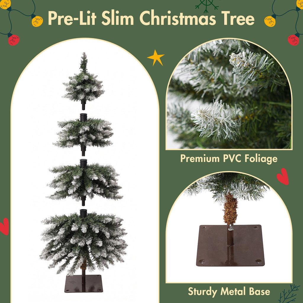 Pre-Lit Snow Flocked Pencil Christmas Tree Set - White (3-Pack)