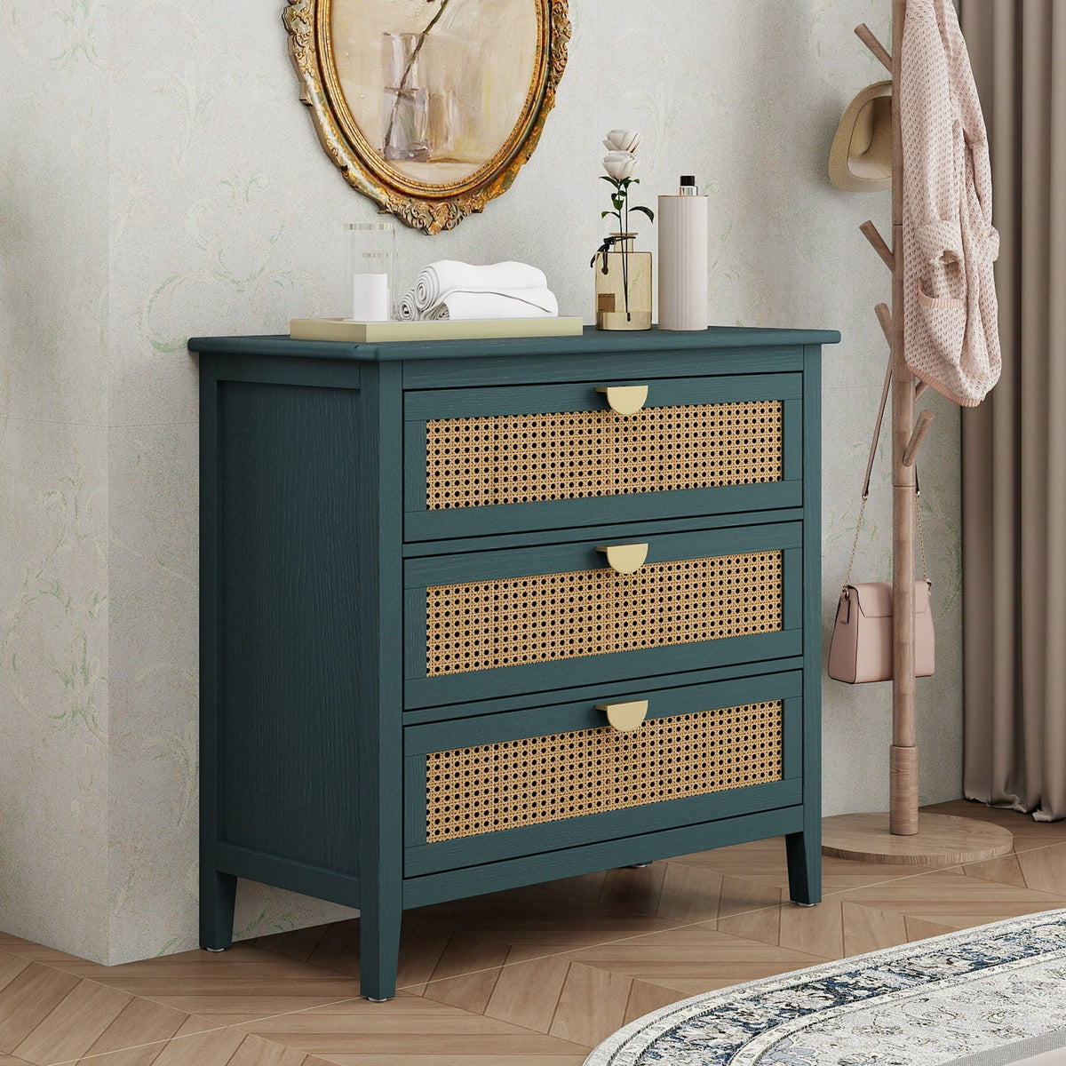 3 Drawer Cabinet, Natural Rattan